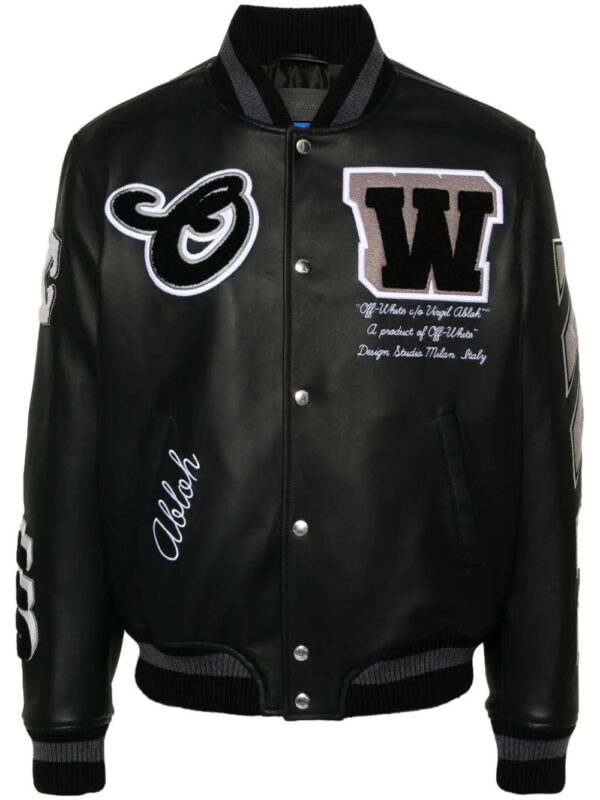 Off-White  logo-appliqué leather bomber jacket