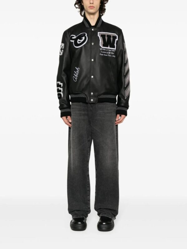 Off-White  logo-appliqué leather bomber jacket - Image 2