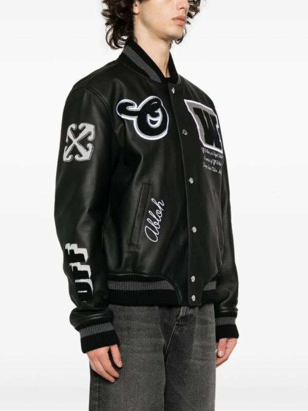 Off-White  logo-appliqué leather bomber jacket - Image 3