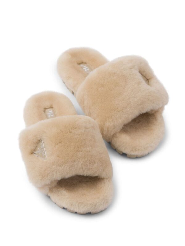 Prada triangle-logo shearling slides - Image 3