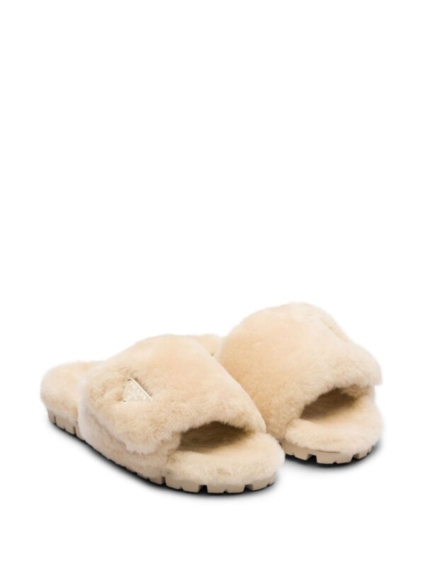 Prada triangle-logo shearling slides - Image 2