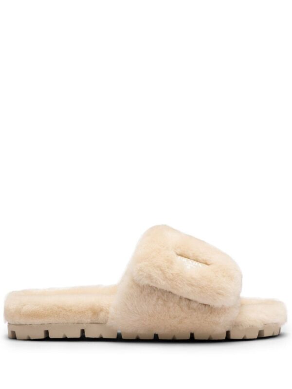 Prada triangle-logo shearling slides