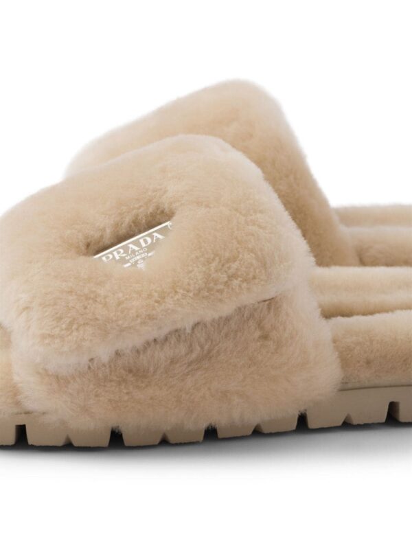 Prada triangle-logo shearling slides - Image 5