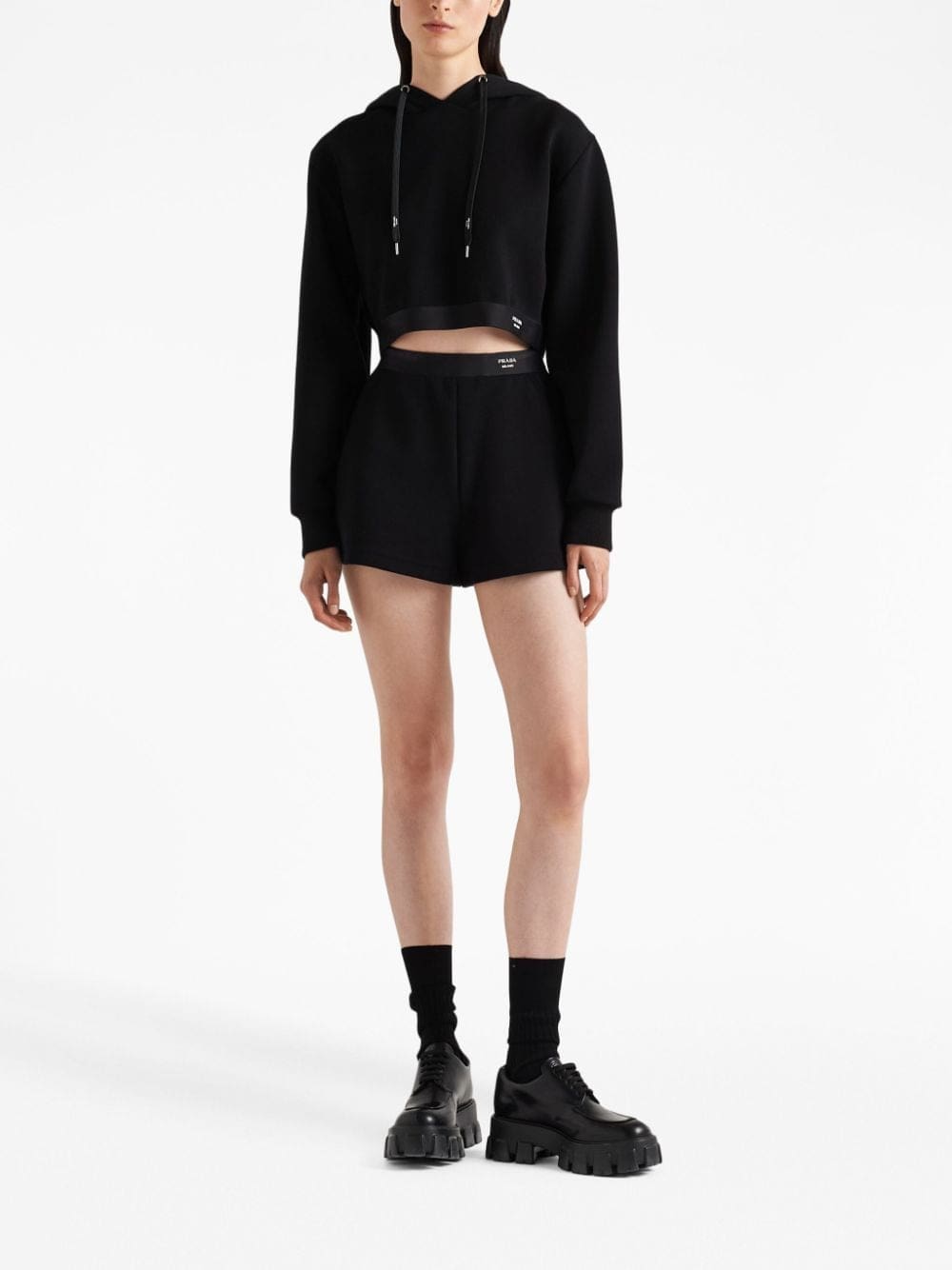 Prada logo-print cropped hoodie - Image 2
