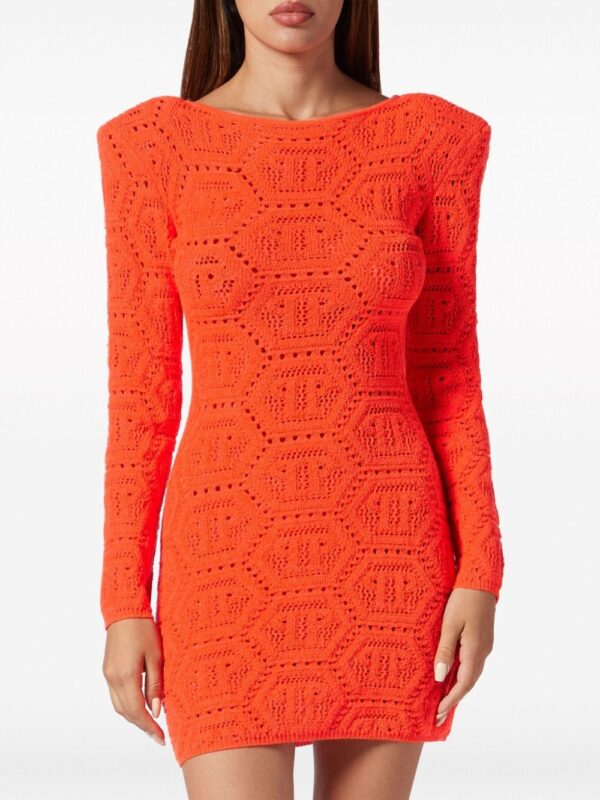 Philipp Plein monogram-intarsia shoulder-pads minidress - Image 3
