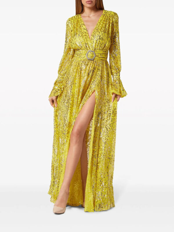 Philipp Plein  metallic-threading front-slit maxi dress - Image 3