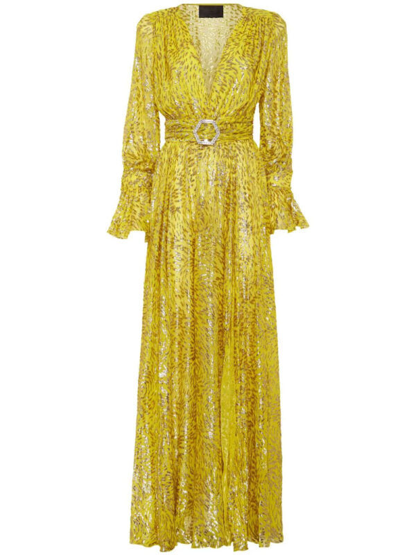 Philipp Plein  metallic-threading front-slit maxi dress