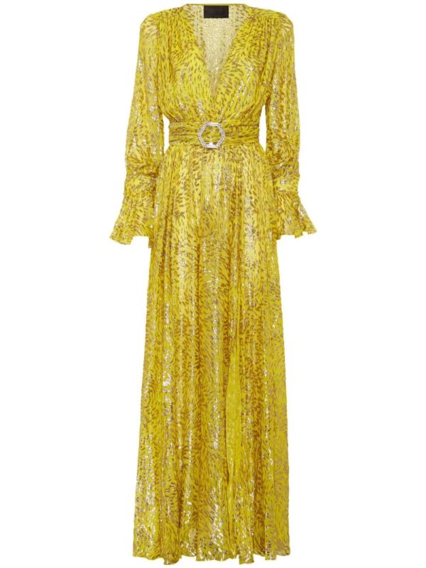Philipp Plein  metallic-threading front-slit maxi dress