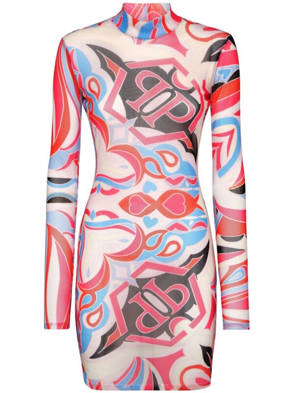 Philipp Plein LS Colorful Circus mock-neck minidress