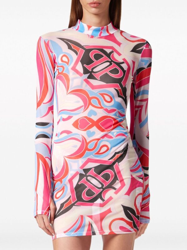 Philipp Plein LS Colorful Circus mock-neck minidress - Image 3