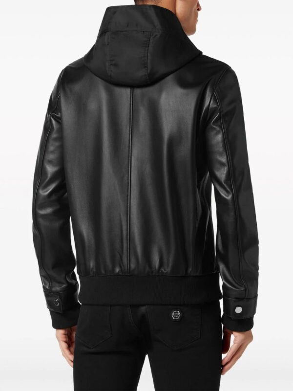 Philipp Plein  leather and satin hooded bomber jacket - Image 3
