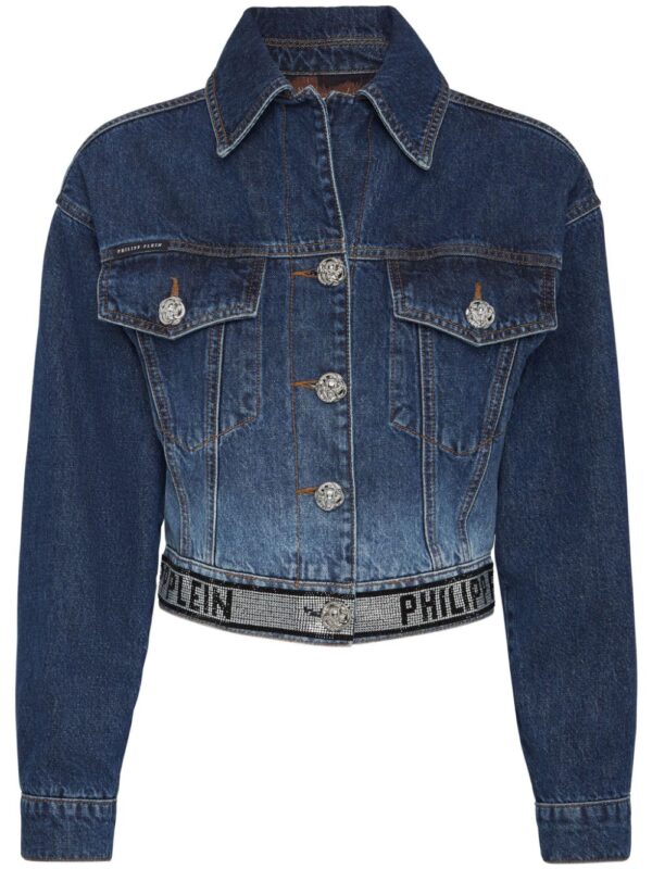 Philipp Plein  Crystal cropped denim jacket