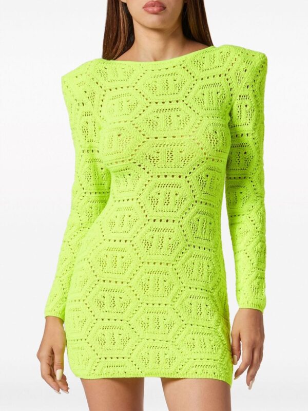 Philipp Plein monogram-intarsia shoulder-pads minidress - Image 3