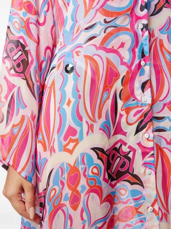 Philipp Plein graphic-print silk kaftan dress - Image 5