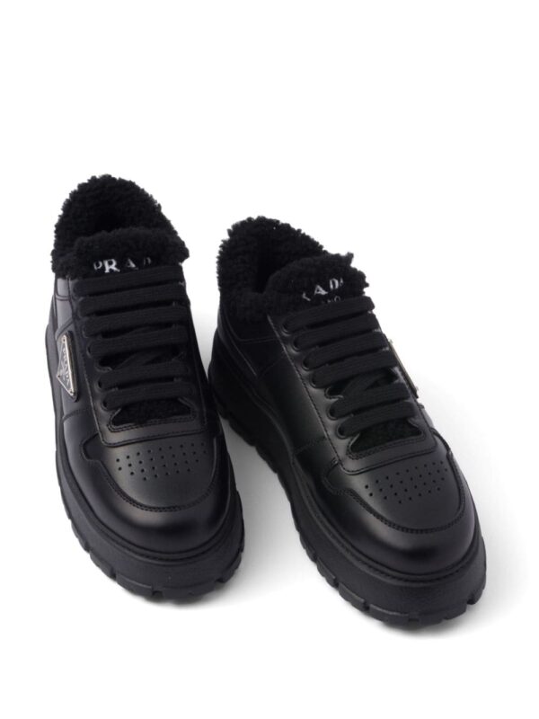 Prada shearling-trim flatform sneakers - Image 3