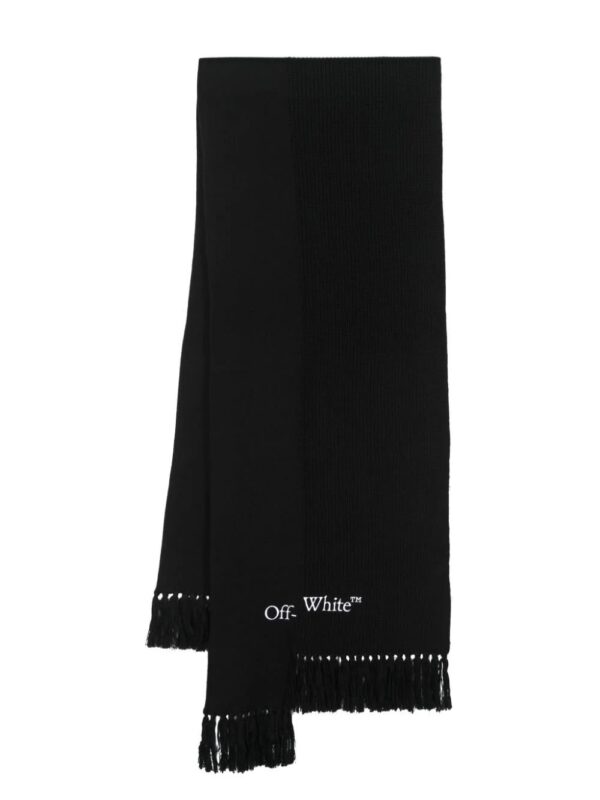 Off-White  logo-embroidered cotton-cashmere scarf