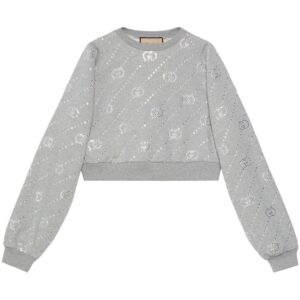 Gucci  crystal-embellished Interlocking G-logo felted sweatshirt