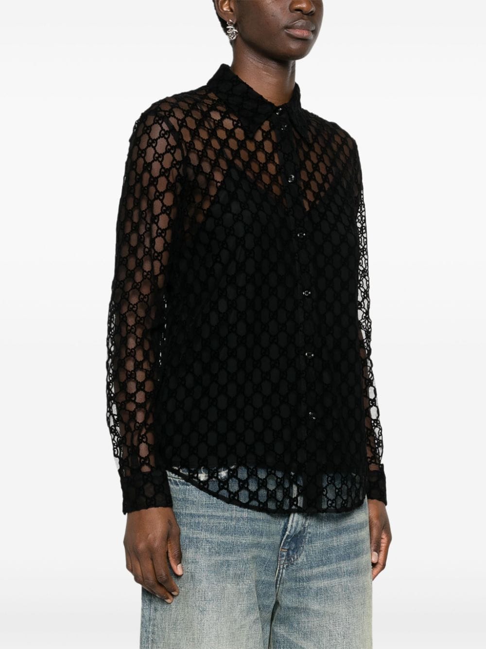 Gucci GG-flocked tulle shirt - Image 3