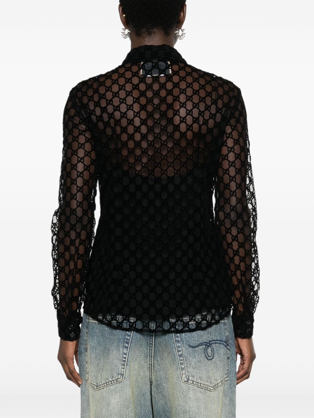 Gucci GG-flocked tulle shirt - Image 4
