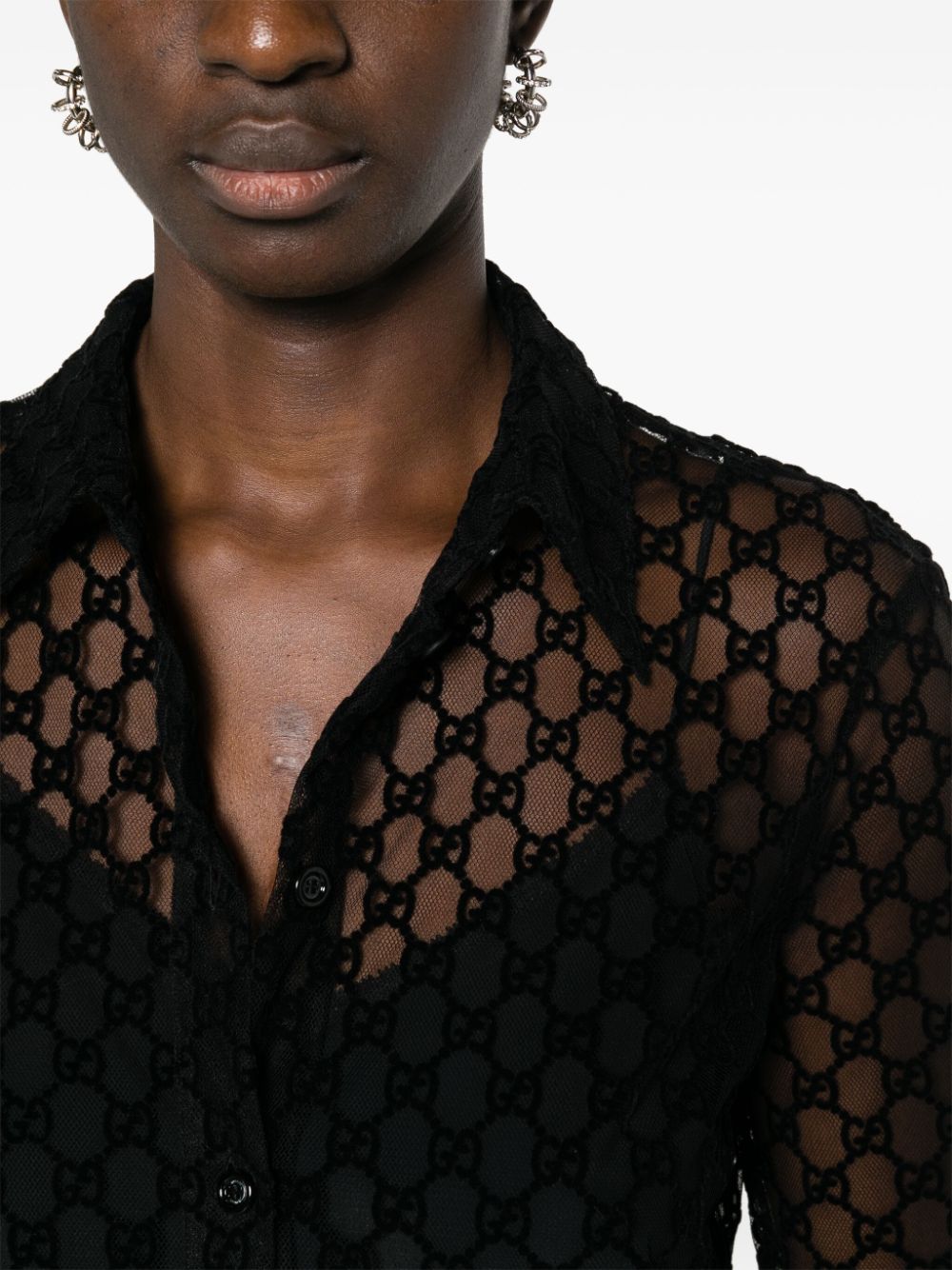 Gucci GG-flocked tulle shirt - Image 5
