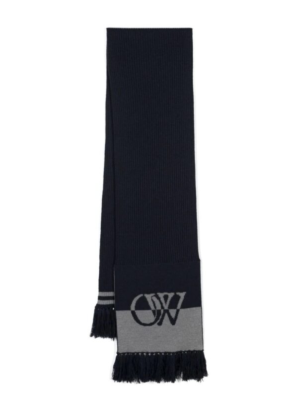 Off-White  logo-intarsia virgin wool scarf
