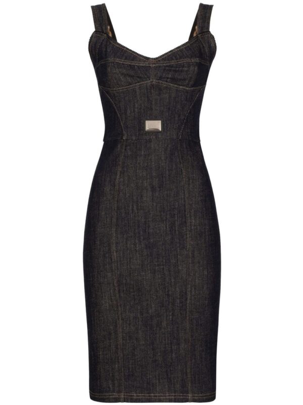 Dolce & Gabbana logo-plaque midi denim dress