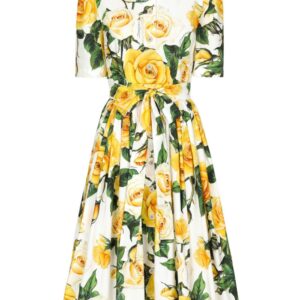Dolce & Gabbana rose-print cotton midi-dress