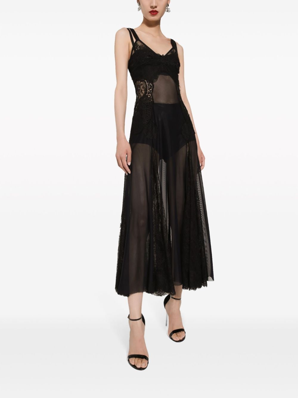 Dolce & Gabbana lace-insert flared midi dress - Image 2