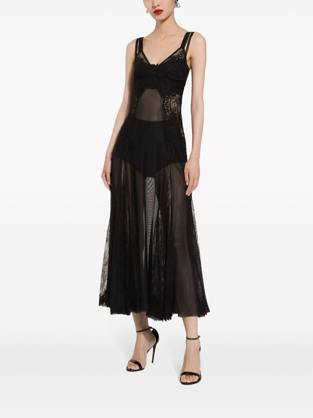 Dolce & Gabbana lace-insert flared midi dress - Image 3