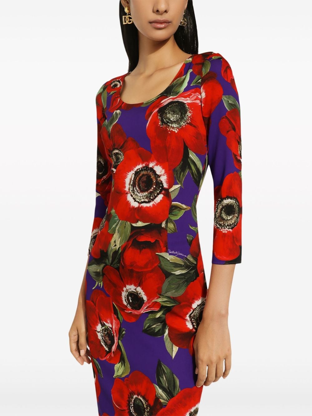 Dolce & Gabbana poppy-print round-neck midi dress - Image 5