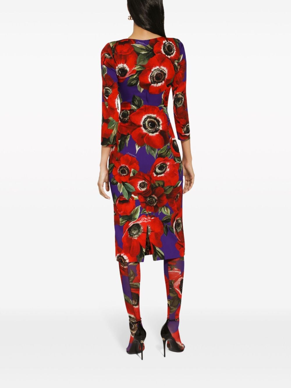 Dolce & Gabbana poppy-print round-neck midi dress - Image 4