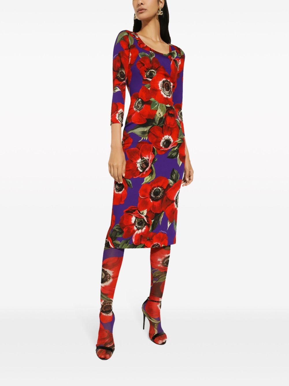 Dolce & Gabbana poppy-print round-neck midi dress - Image 2