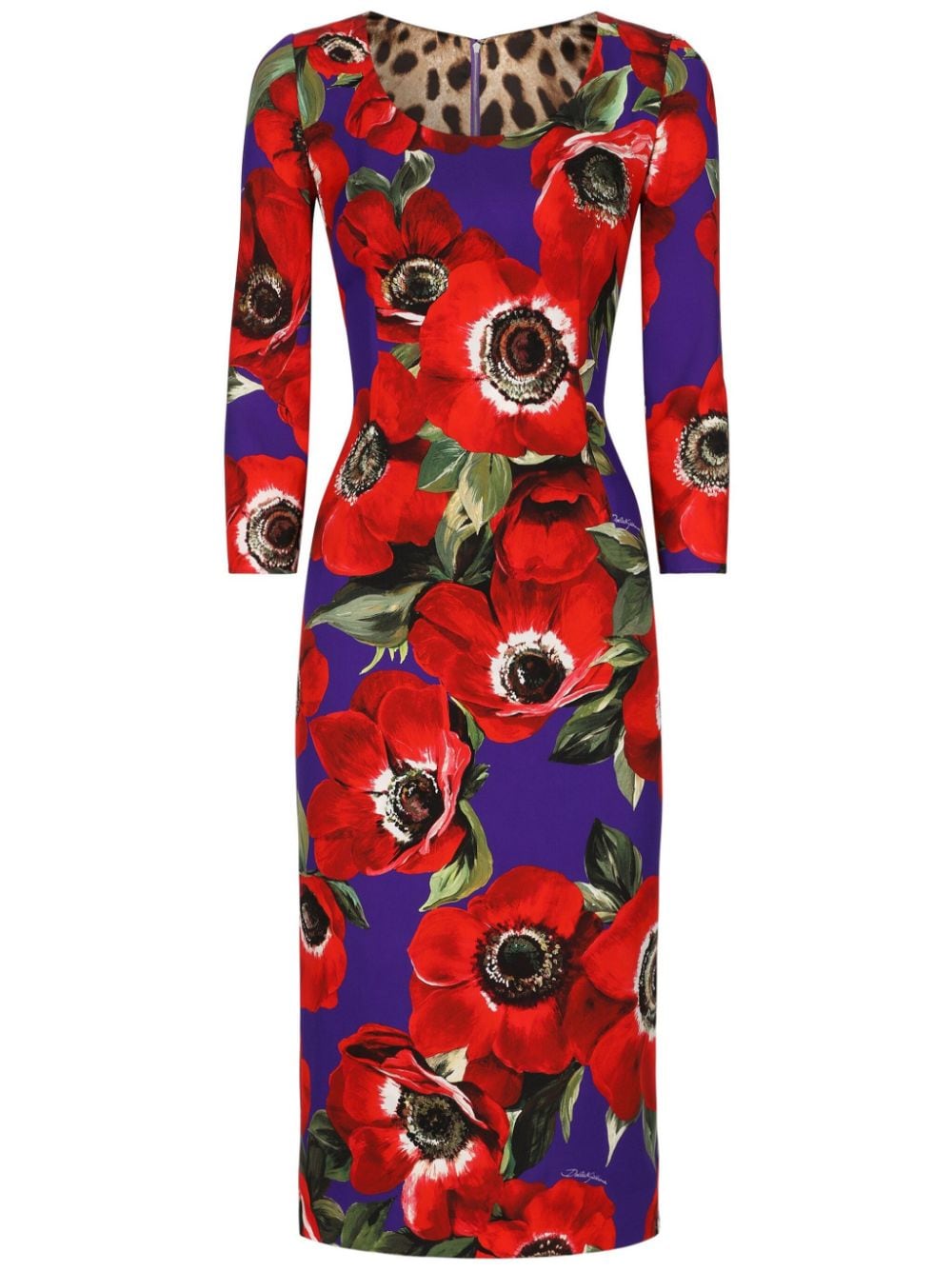 Dolce & Gabbana poppy-print round-neck midi dress