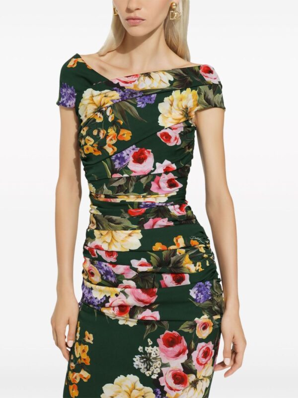 Dolce & Gabbana floral-print ruched midi dress - Image 5