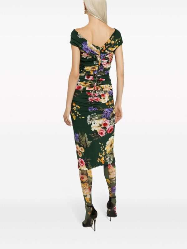Dolce & Gabbana floral-print ruched midi dress - Image 4