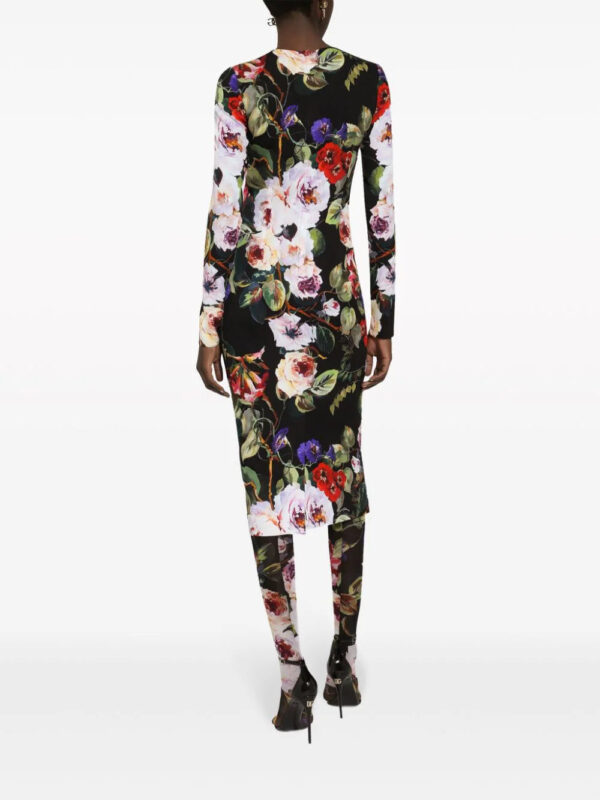 Dolce & Gabbana  floral-print long-sleeve midi dress - Image 4