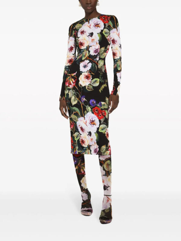 Dolce & Gabbana  floral-print long-sleeve midi dress - Image 3