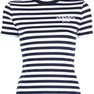 Versace logo-embroidered striped T-shirt