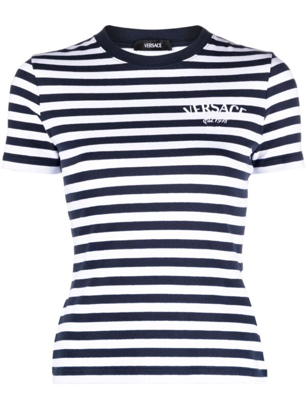 Versace logo-embroidered striped T-shirt