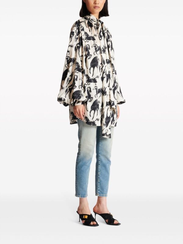 Balmain  horse-print pussy-bow silk shirt - Image 3