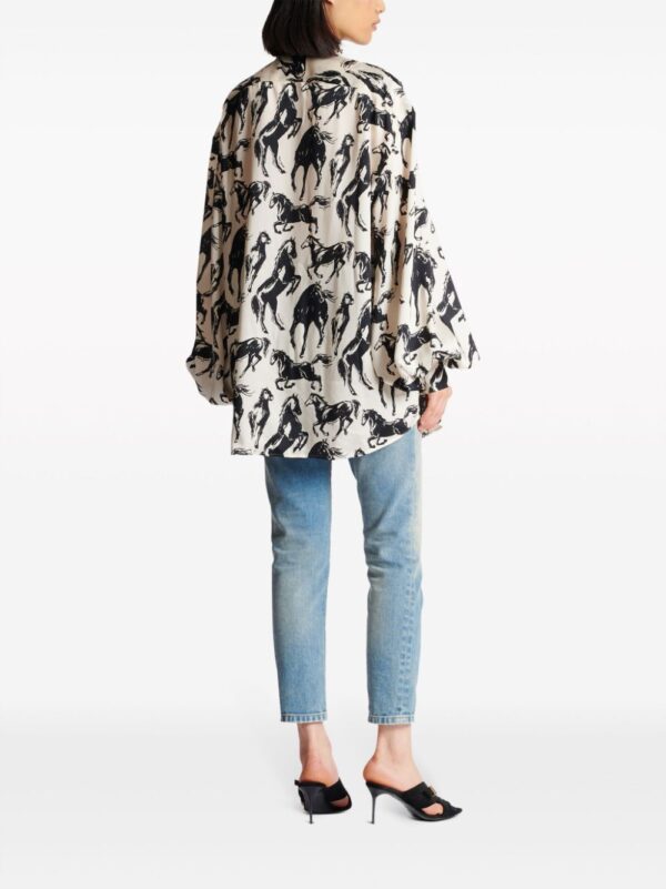 Balmain  horse-print pussy-bow silk shirt - Image 4