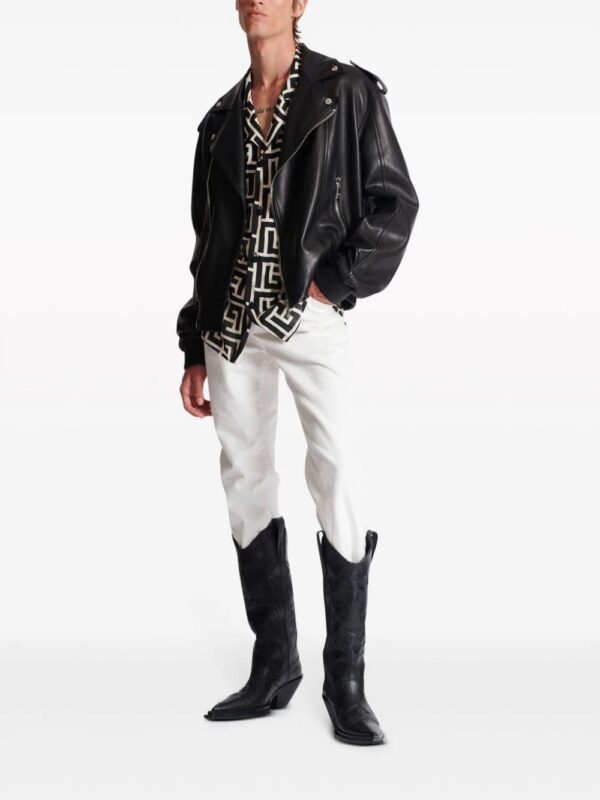 Off-White  crinkled leather biker jacket - Image 4