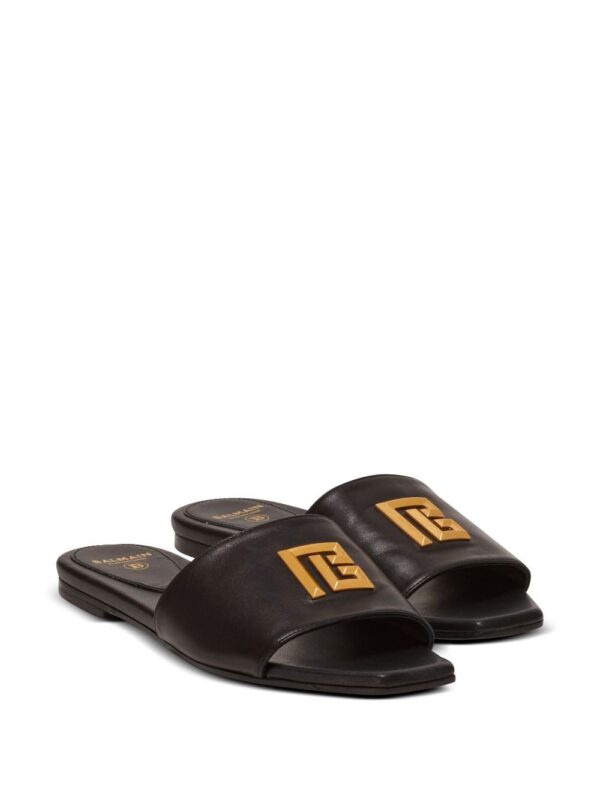 Balmain Dafne logo-plaque leather slides - Image 2