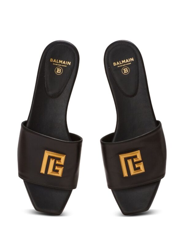 Balmain Dafne logo-plaque leather slides - Image 4