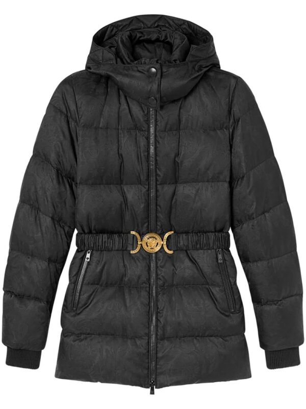 Versace  Barocco-print belted puffer jacket