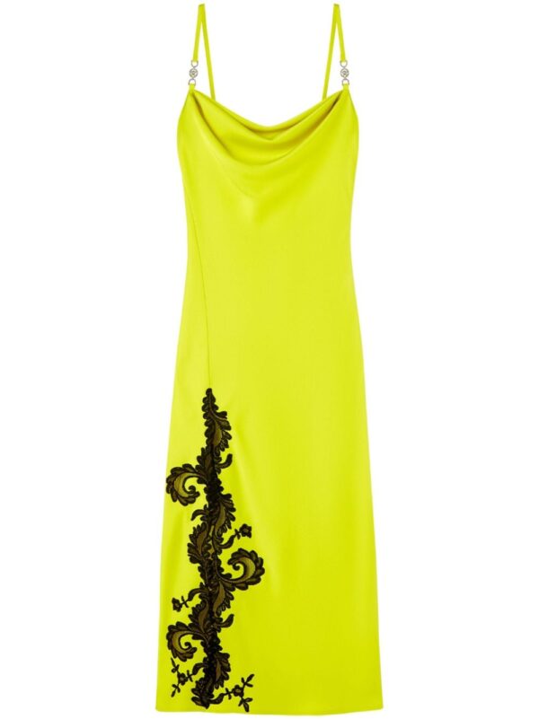 Versace Barocco-lace embellished satin midi dress