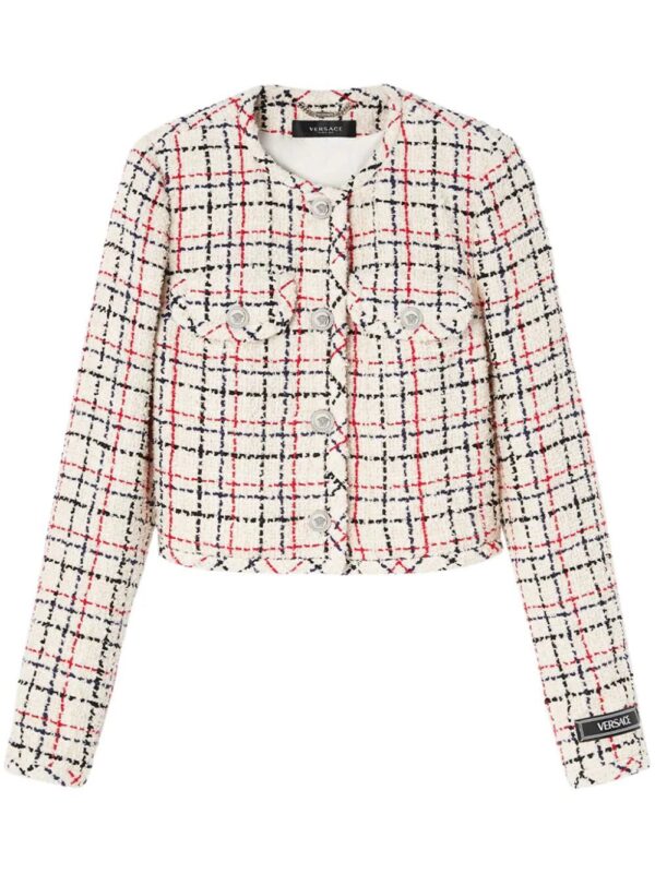 Versace  check-pattern tweed cropped jacket