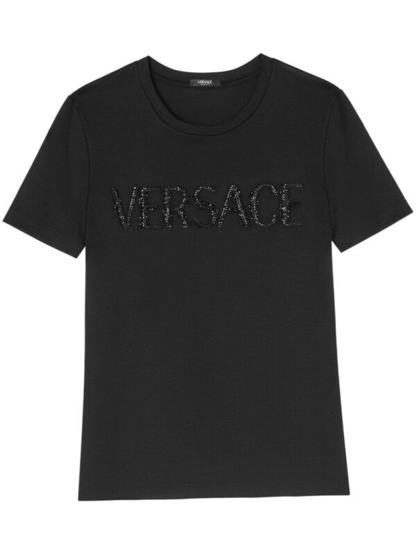 Versace logo crystal-embellished cotton T-shirt