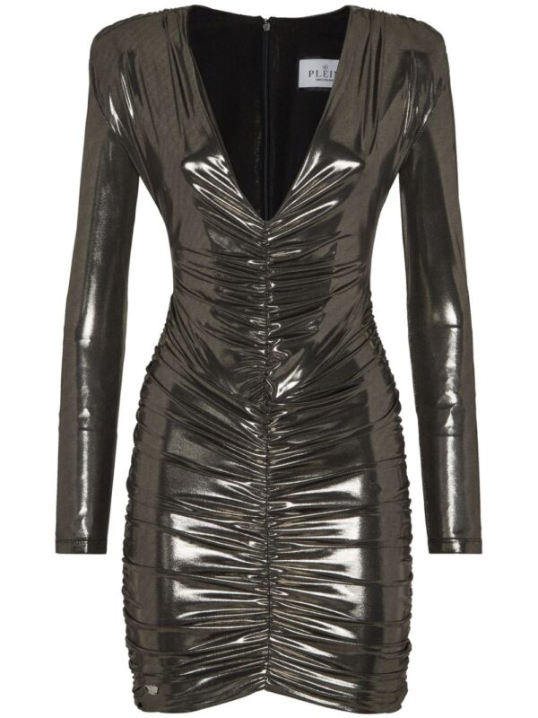 Philipp Plein ruched lamé-effect mini dress