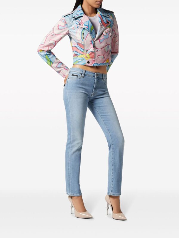 Philipp Plein  graffiti-logo cropped leather biker jacket - Image 2